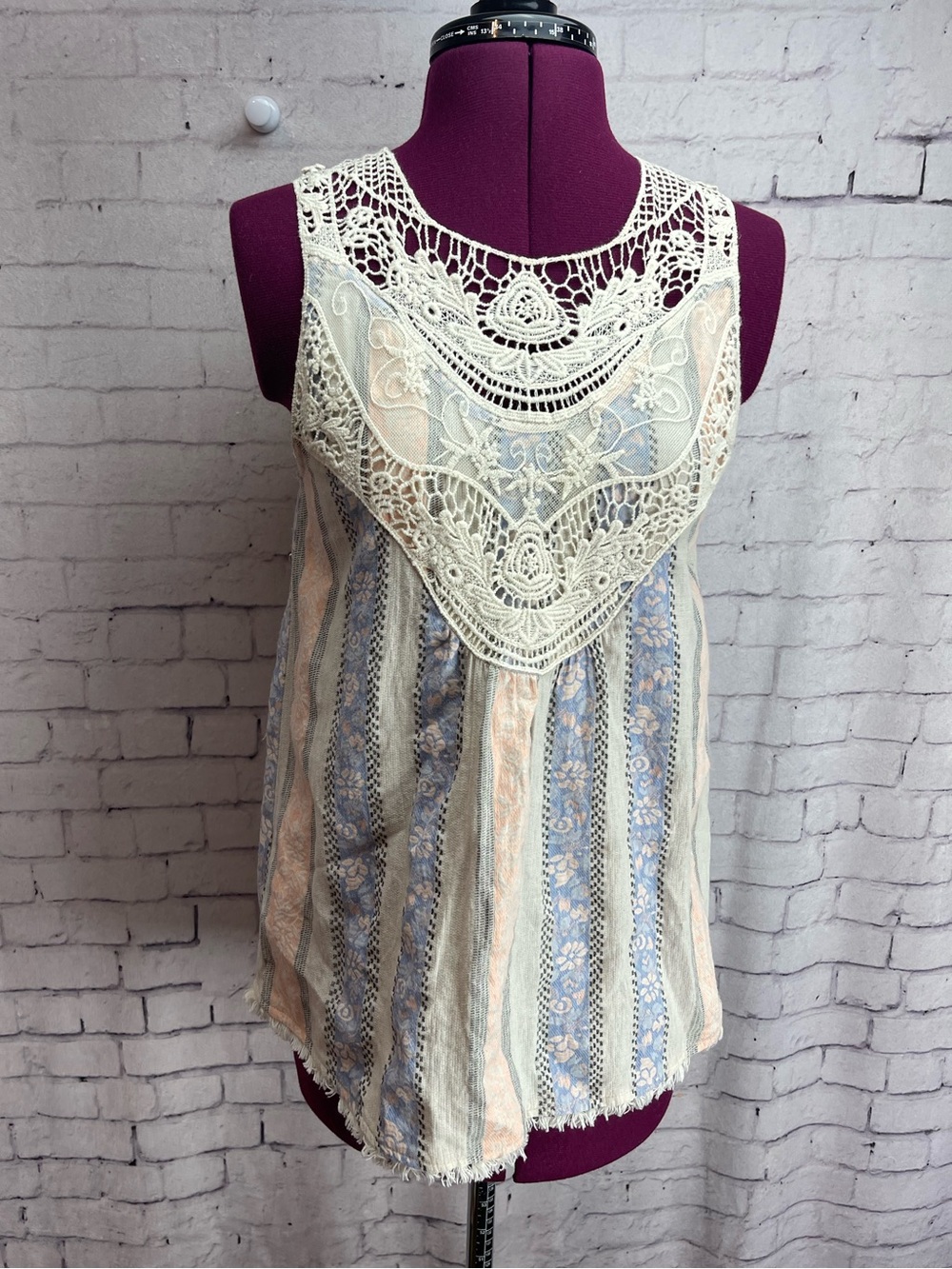Altar’d State size small cream pink and blue striped boho blouse